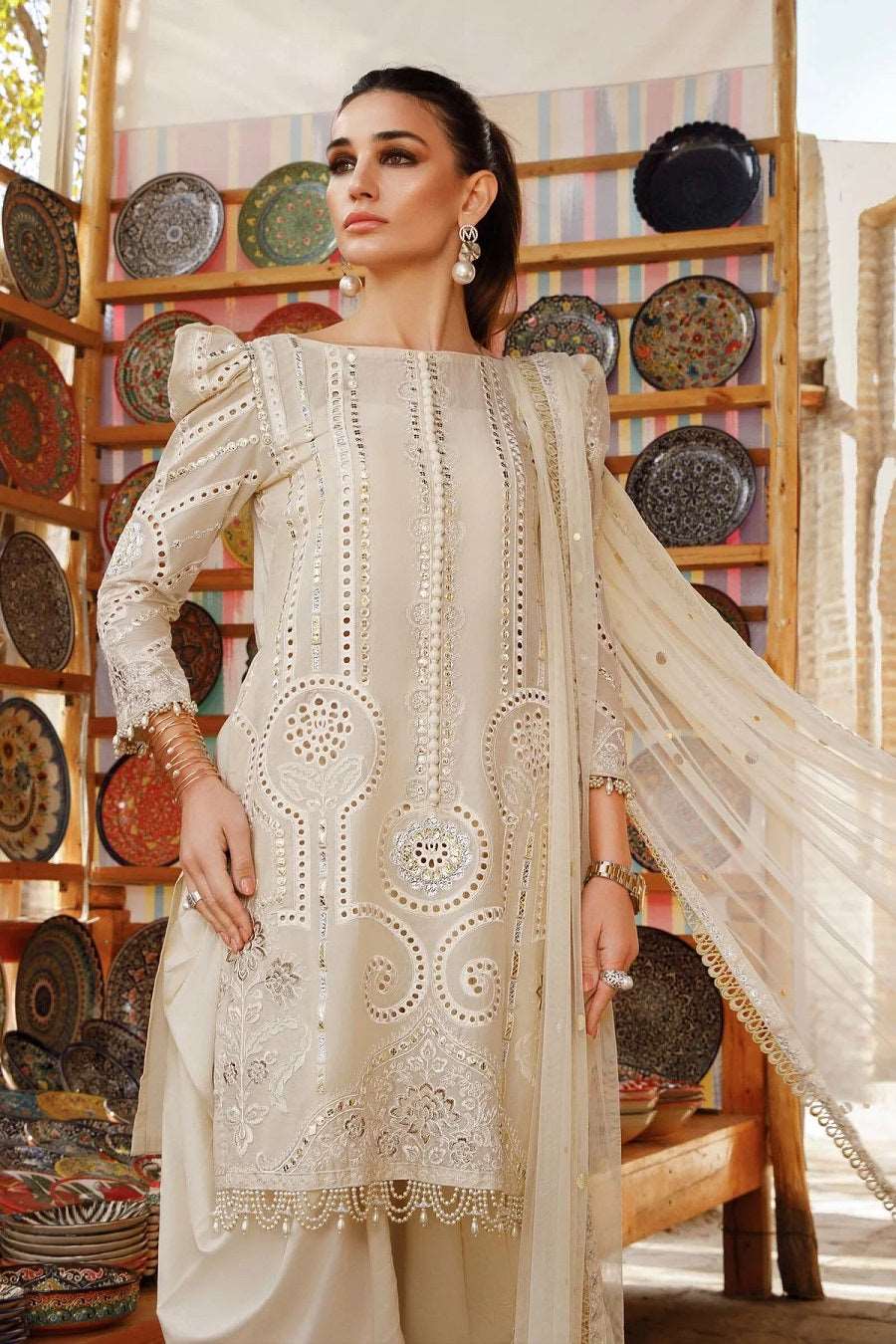 Maria B Offwhite Luxury Lawn  Collection Replica