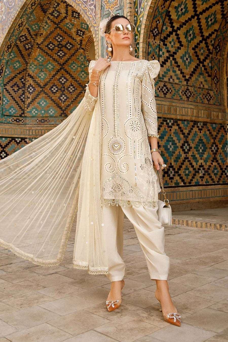 Maria B Offwhite Luxury Lawn  Collection Replica