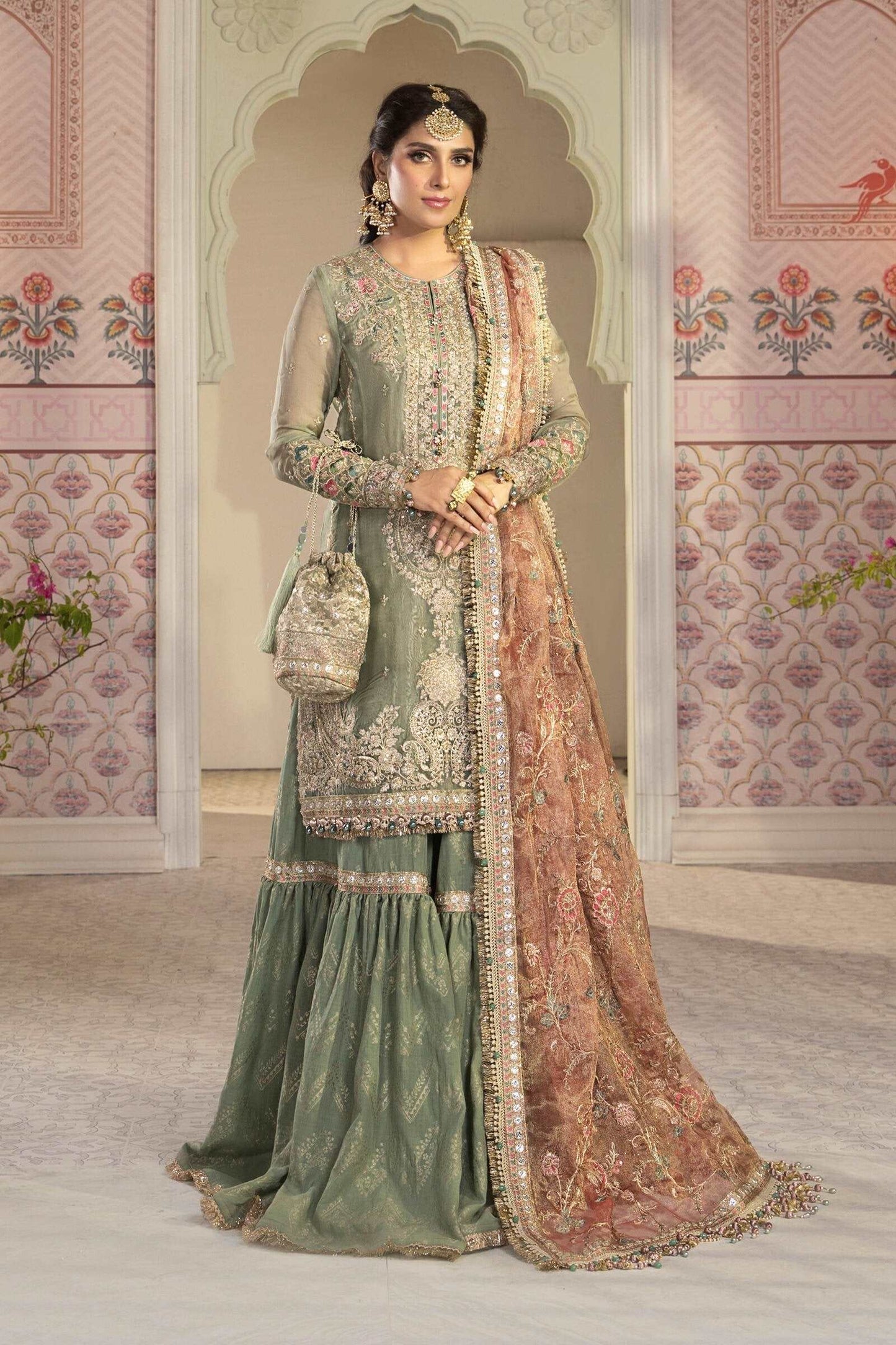 Maria B Green Gharara Luxury Net Collection Replica