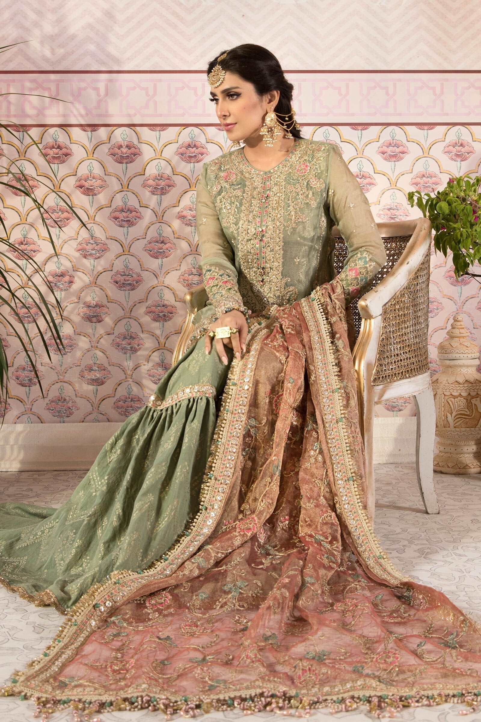 Maria B Green Gharara Luxury Net Collection Replica