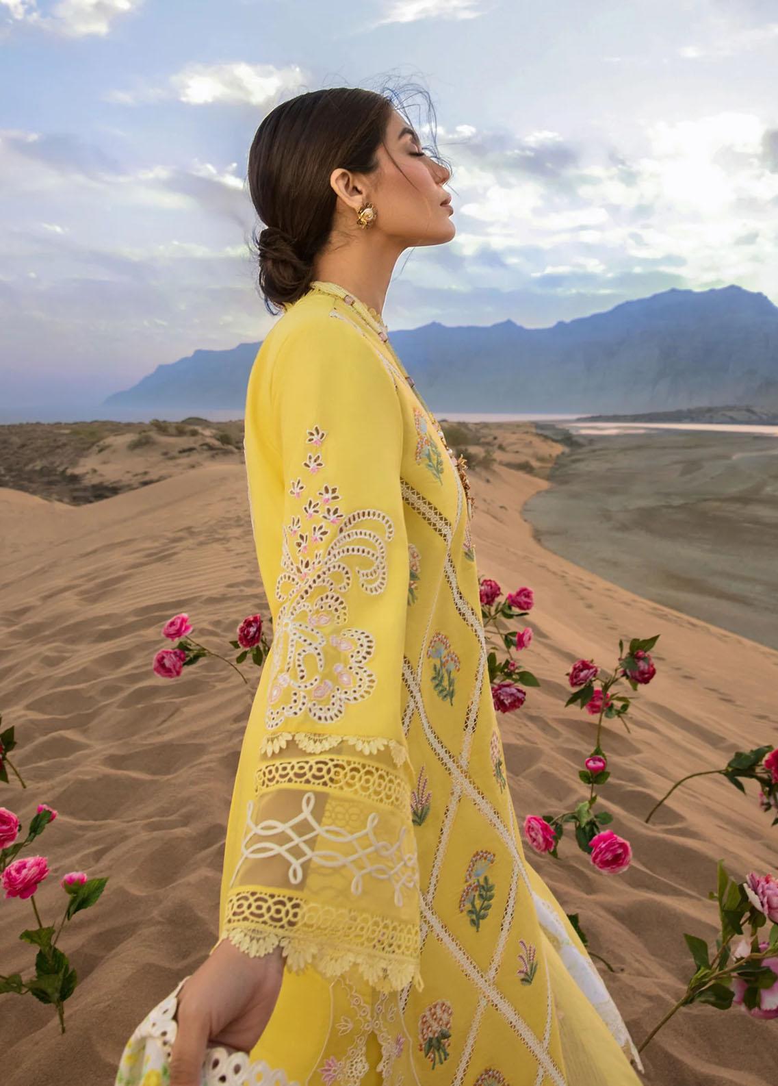 Crimson yellow Luxury Lawn Dress