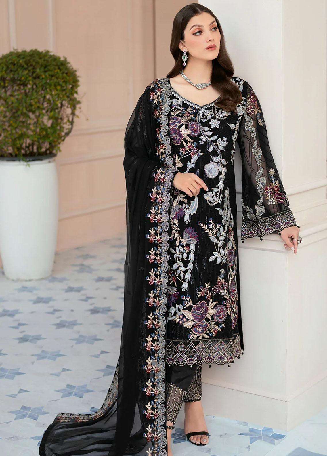 Ramsha Minhal Black Luxury Organza Collection Replica