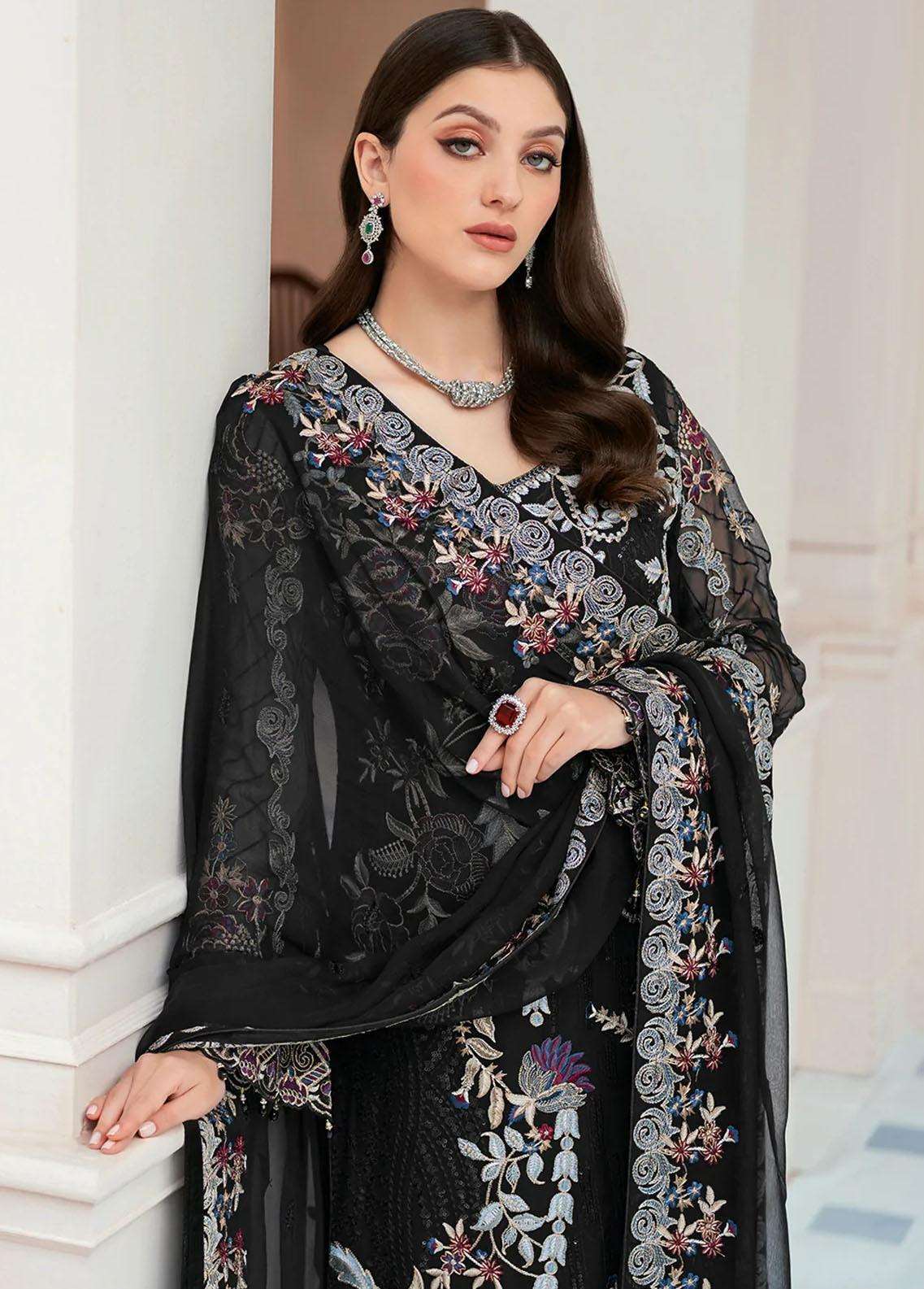 Ramsha Minhal Black Luxury Organza Collection Replica