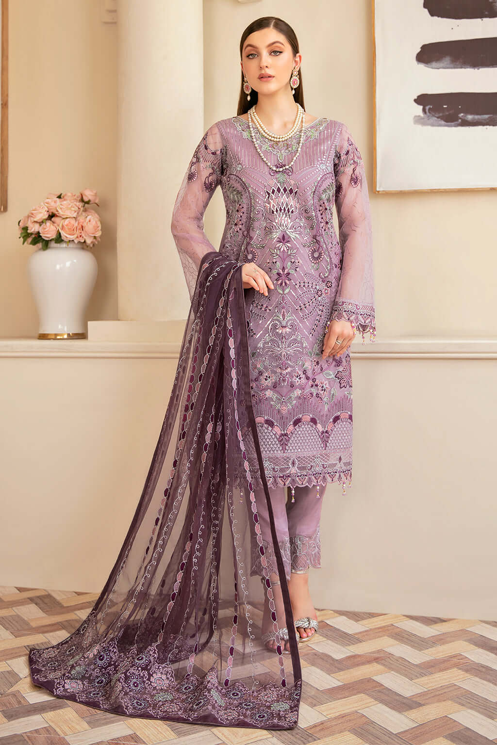 Ramsha Minhal Purple Luxury Organza Dress