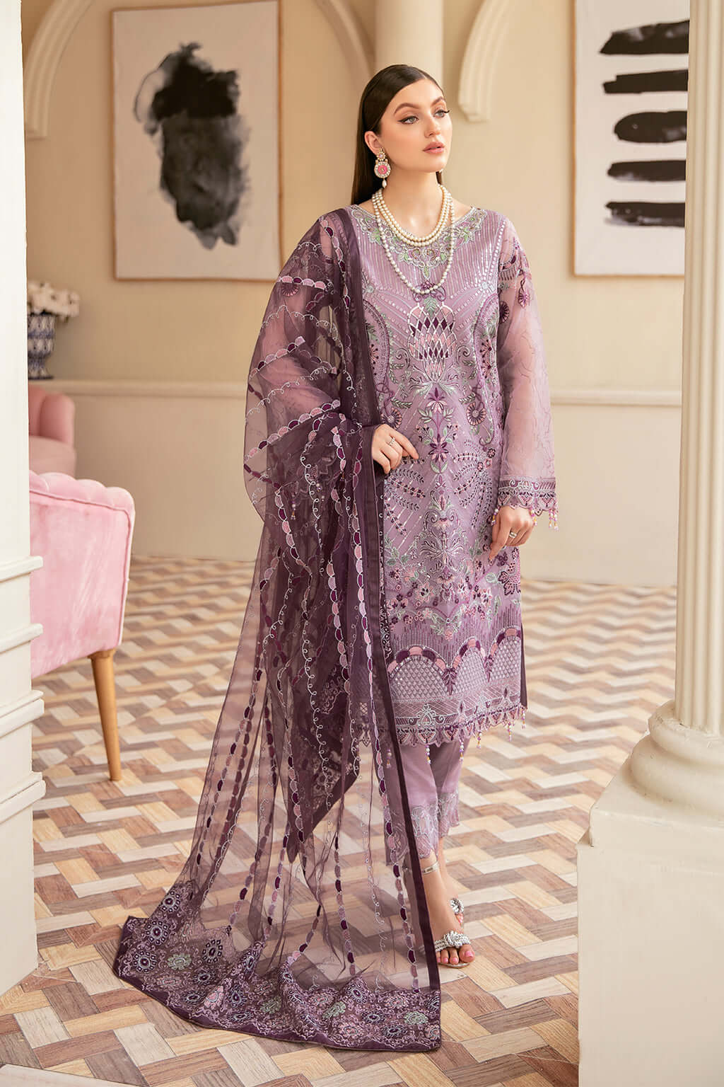 Ramsha Minhal Purple Luxury Organza Dress