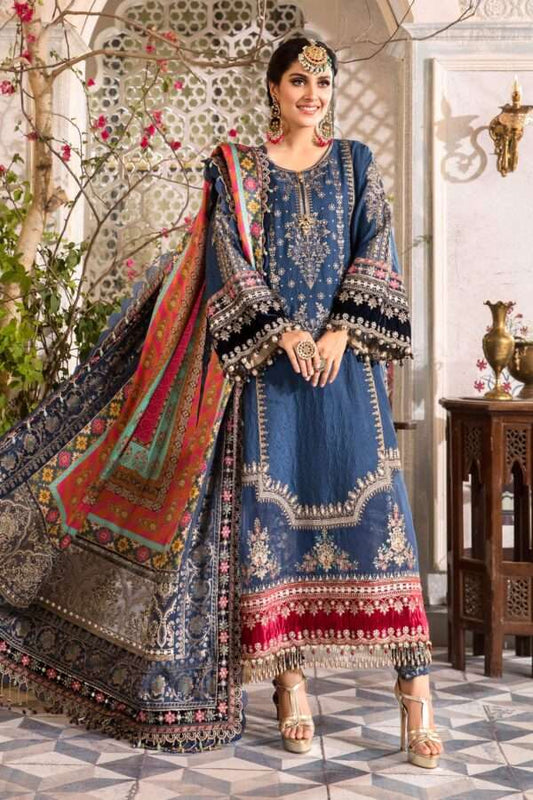 MB Embroidered Blue Luxury Chiffon Dress