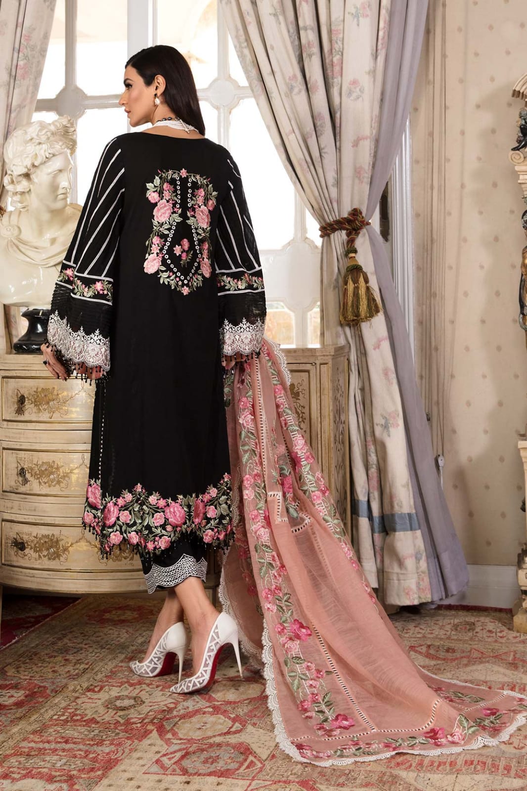 Crimson Black Pink Dupatta Luxury Lawn Dress