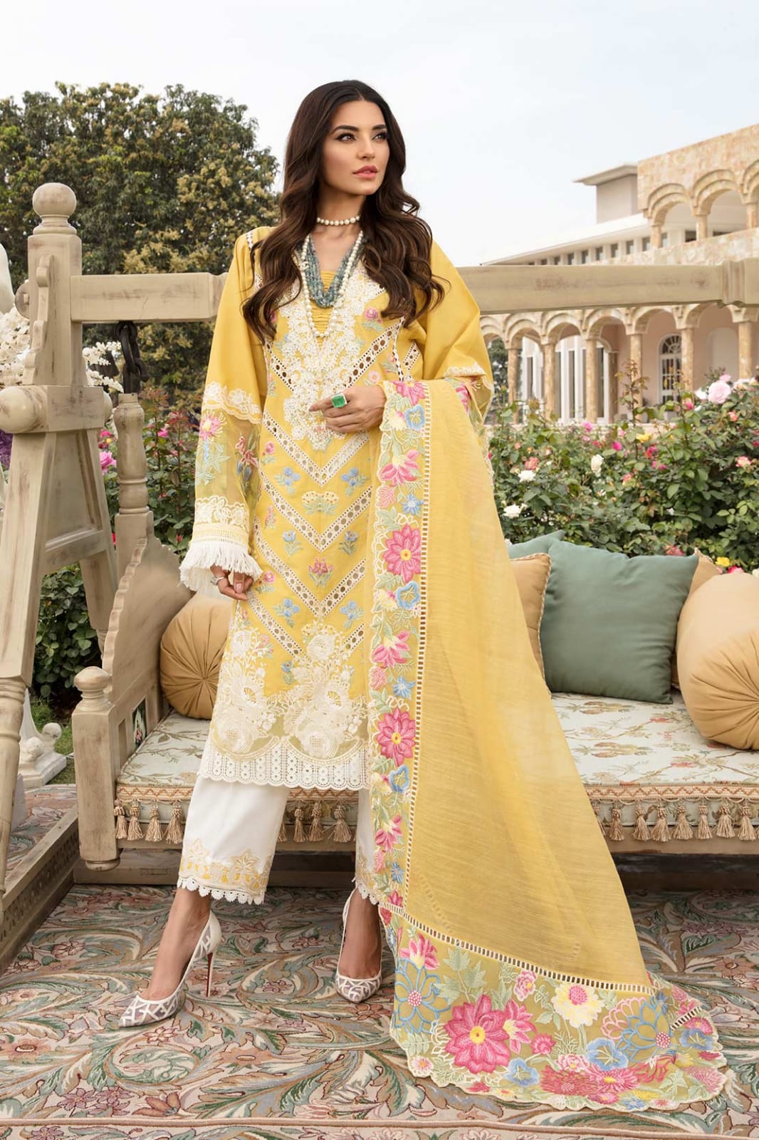 Crimson yellow Luxury Lawn Dress - 21