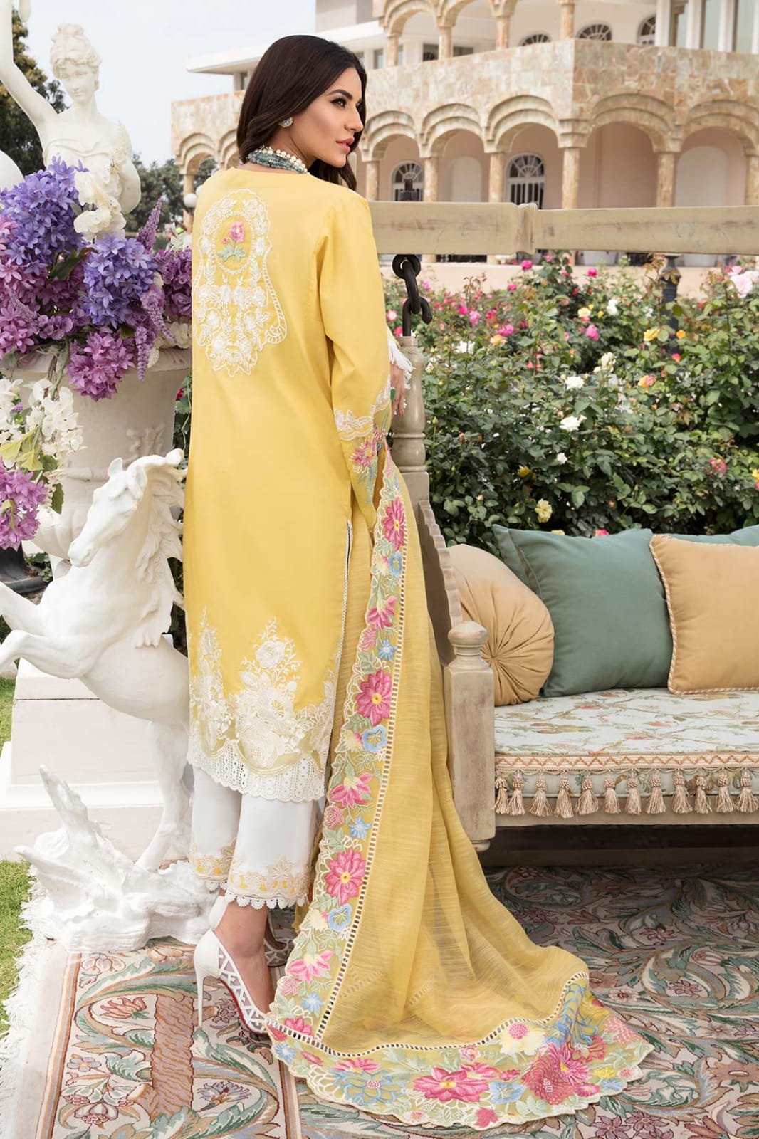 Crimson yellow Luxury Lawn Dress - 21