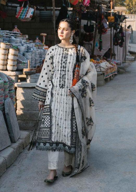 Qalamkar White Luxury Lawn Dress