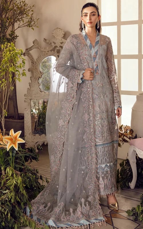 Afrozeh Grey Luxury Organza Dress