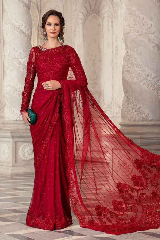 Maria B Red Luxury Net Saree