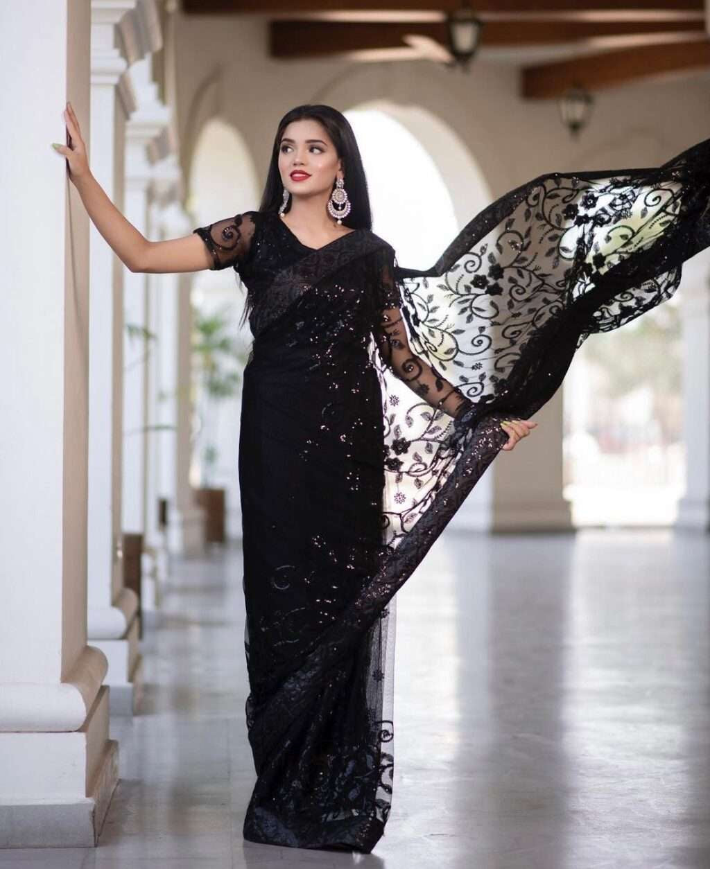 Indian Black Luxury net Saree