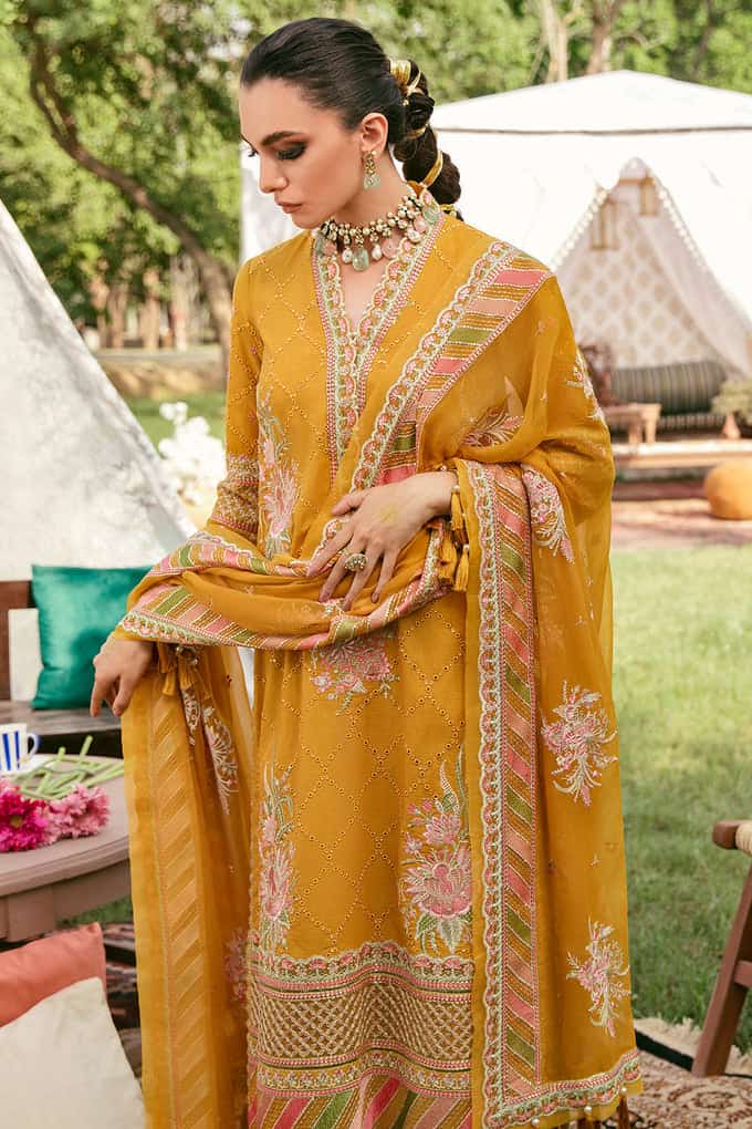 Afrozeh Mustard Luxury Lawn Dress