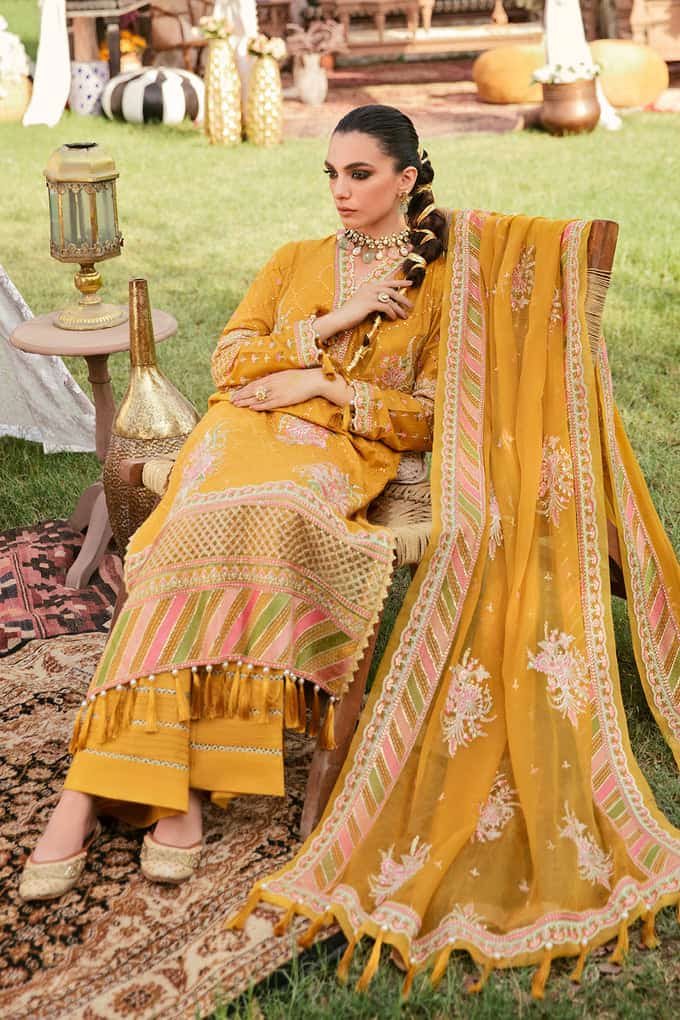 Afrozeh Mustard Luxury Lawn Dress