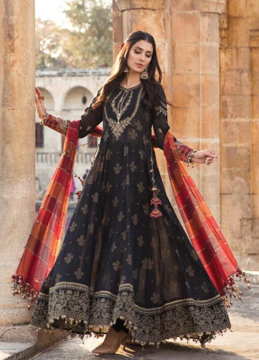 Maria B M Print Black Maroon Dupatta Luxury Lawn Dress